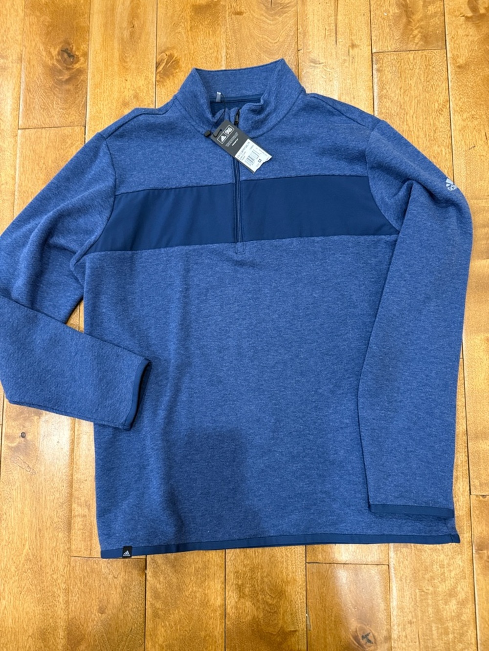adidas Blue Heather Quarter-Zip Pullover with Navy Chest Panel